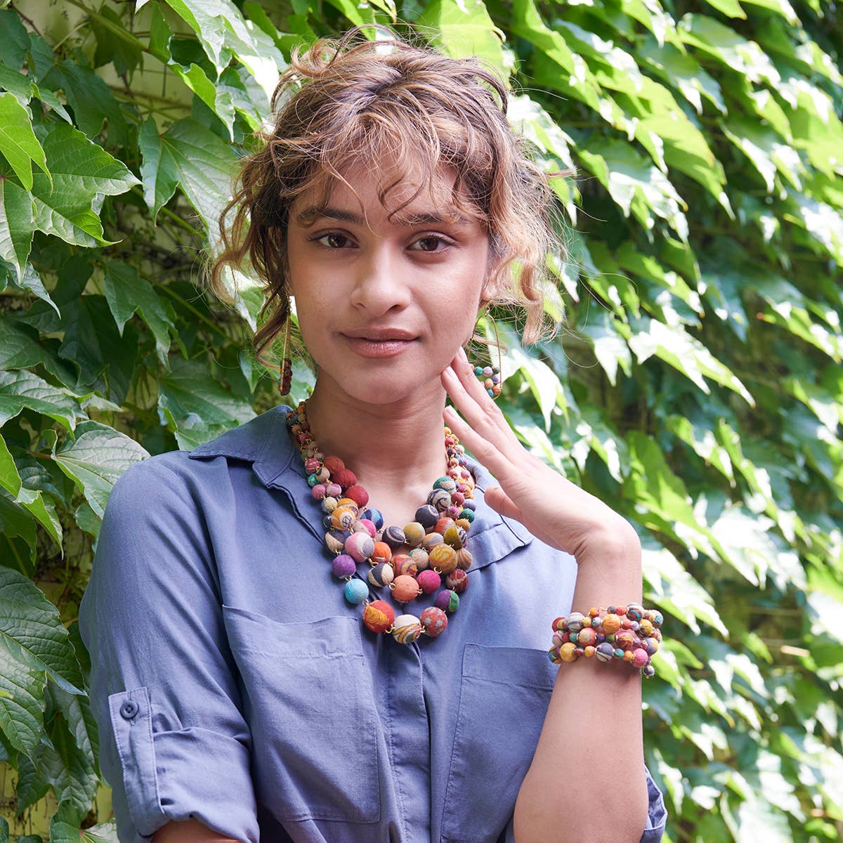 Winding Kantha Bauble Bracelet