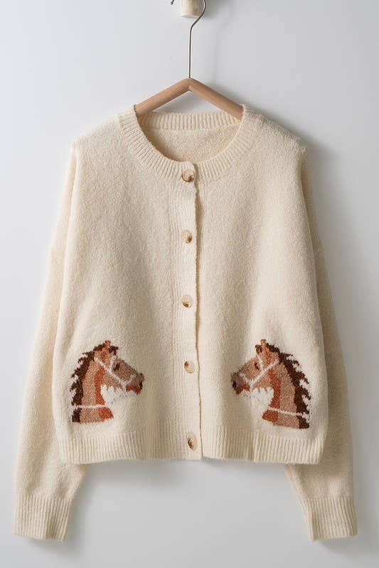 Horse Graphic Button Front Cropped Cardigan
