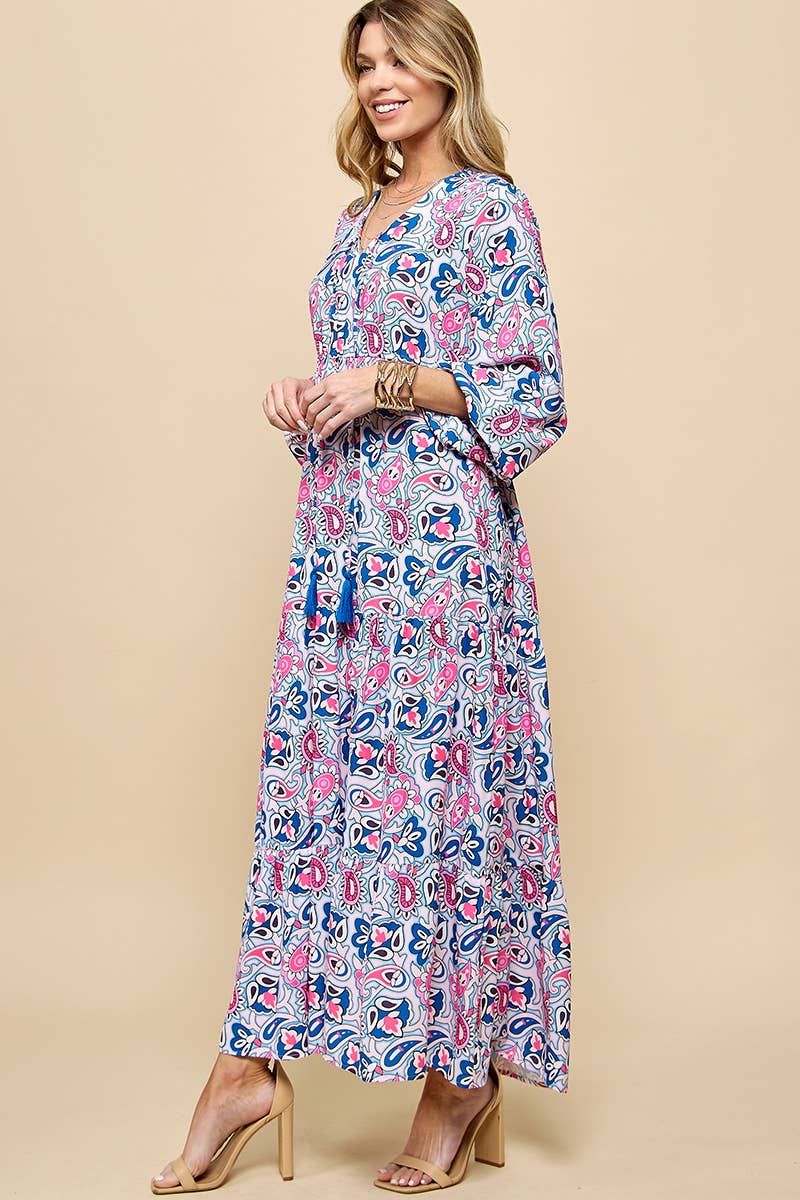 Paisley Print V neck Maxi Dress