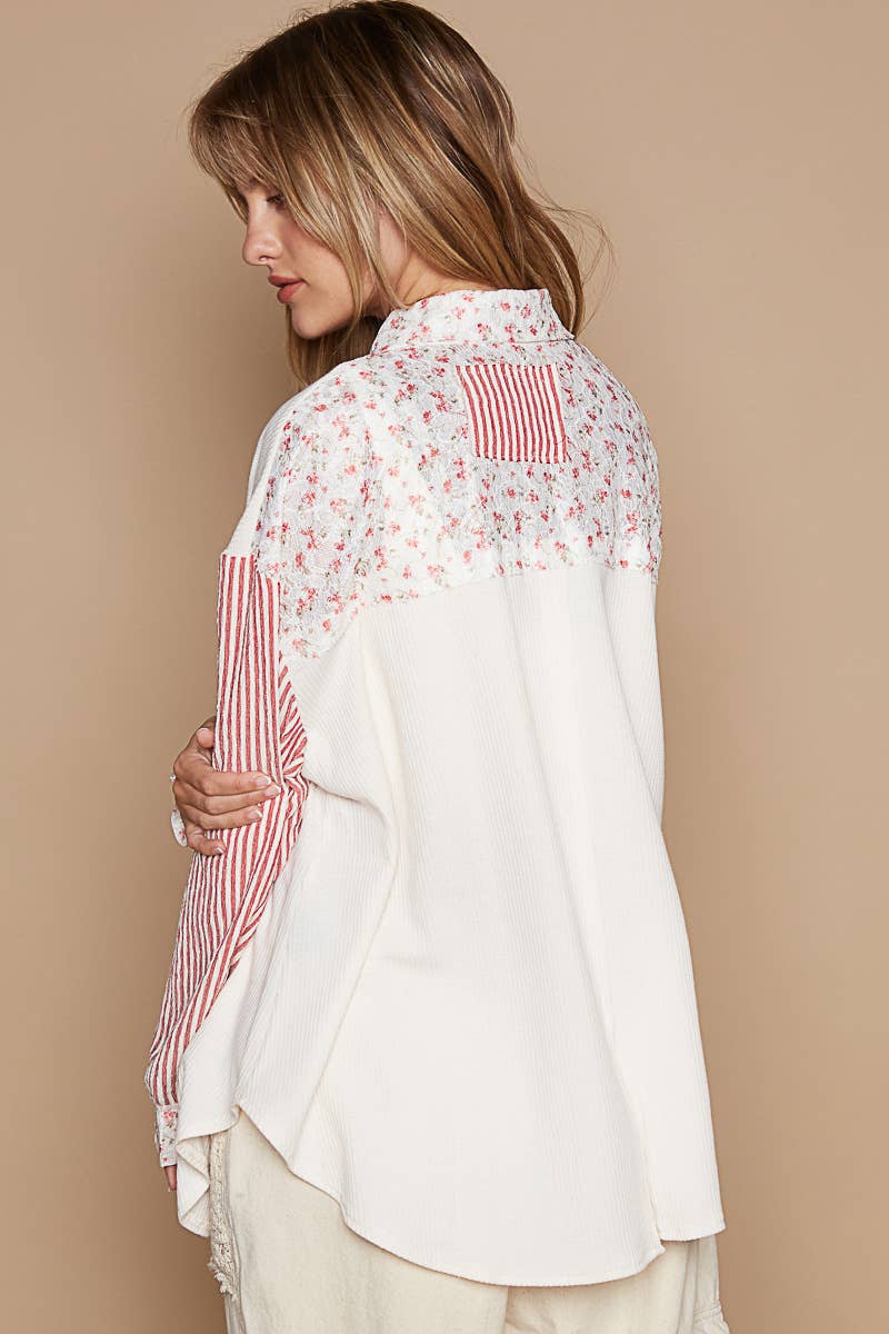 Long sleeve embroidered button down shirt