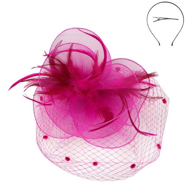 KENTUCKY DERBY FLOWER FEATHERS VEILED FASCINATOR