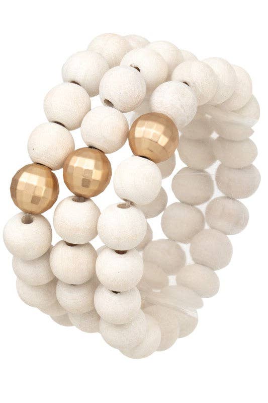 Wood Metal Accent Bead Bracelet