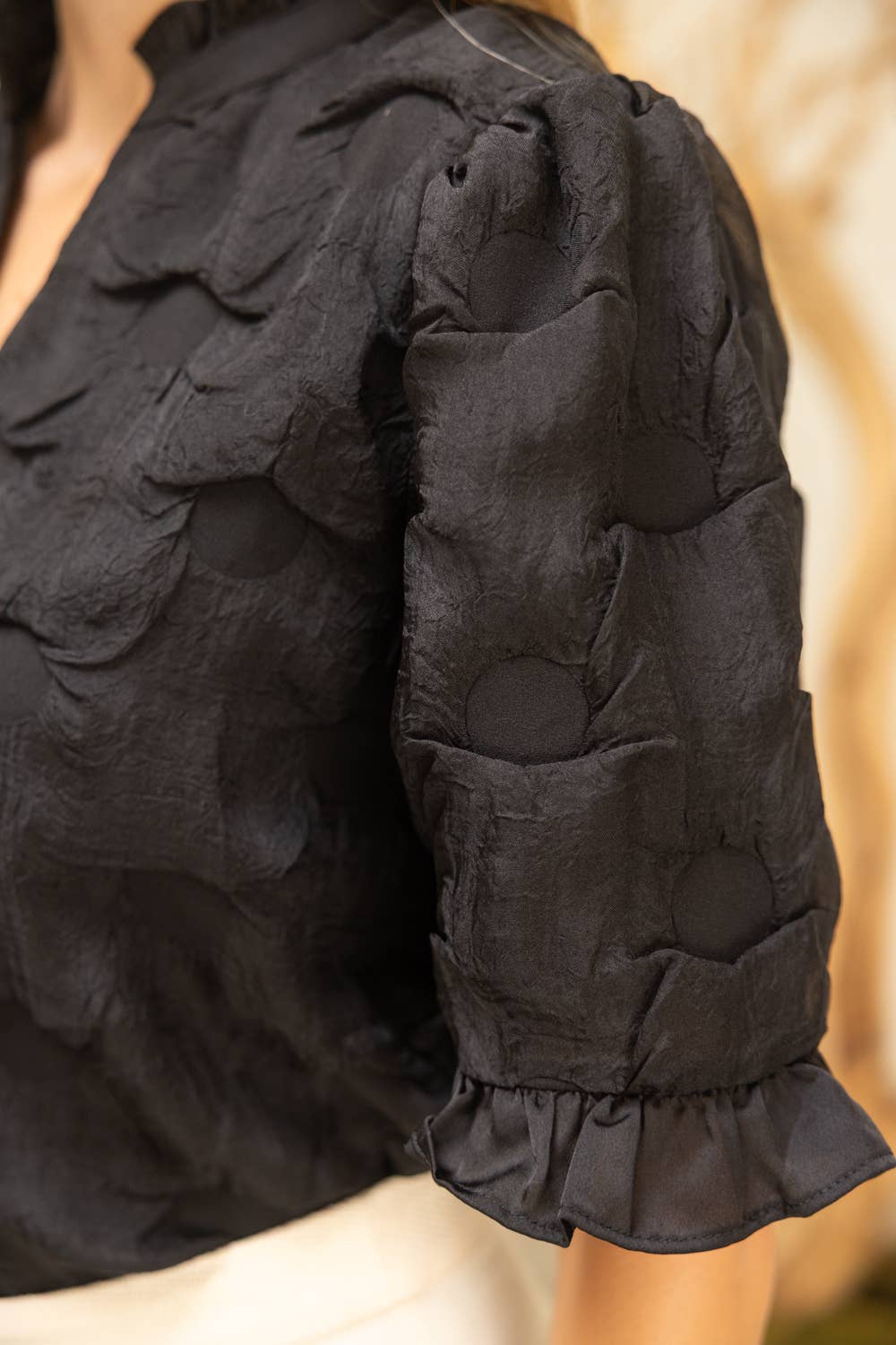 Satin Ruffled Dotted Textured Top