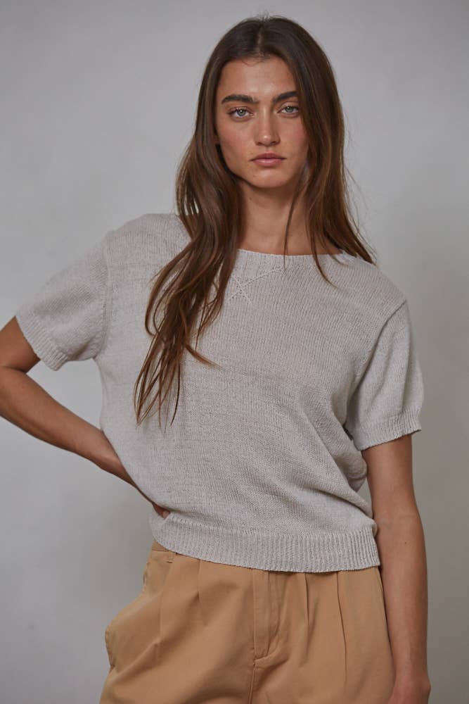 Knit Sweater Cotton Polyester Short Sleeve Top
