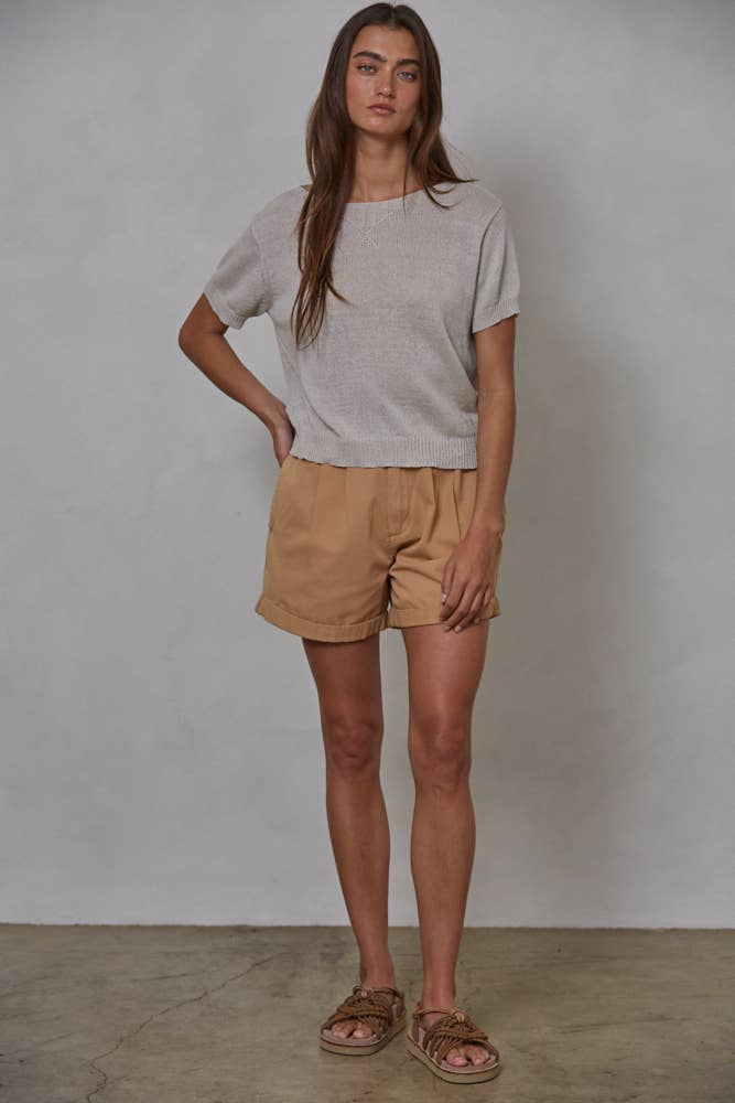Knit Sweater Cotton Polyester Short Sleeve Top