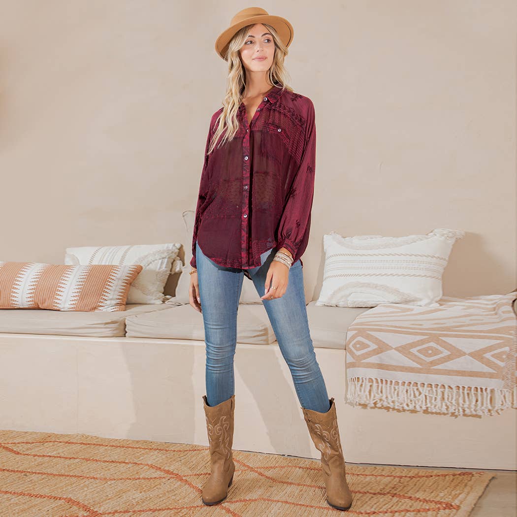Embroidery Bishop Sleeves Loose Top