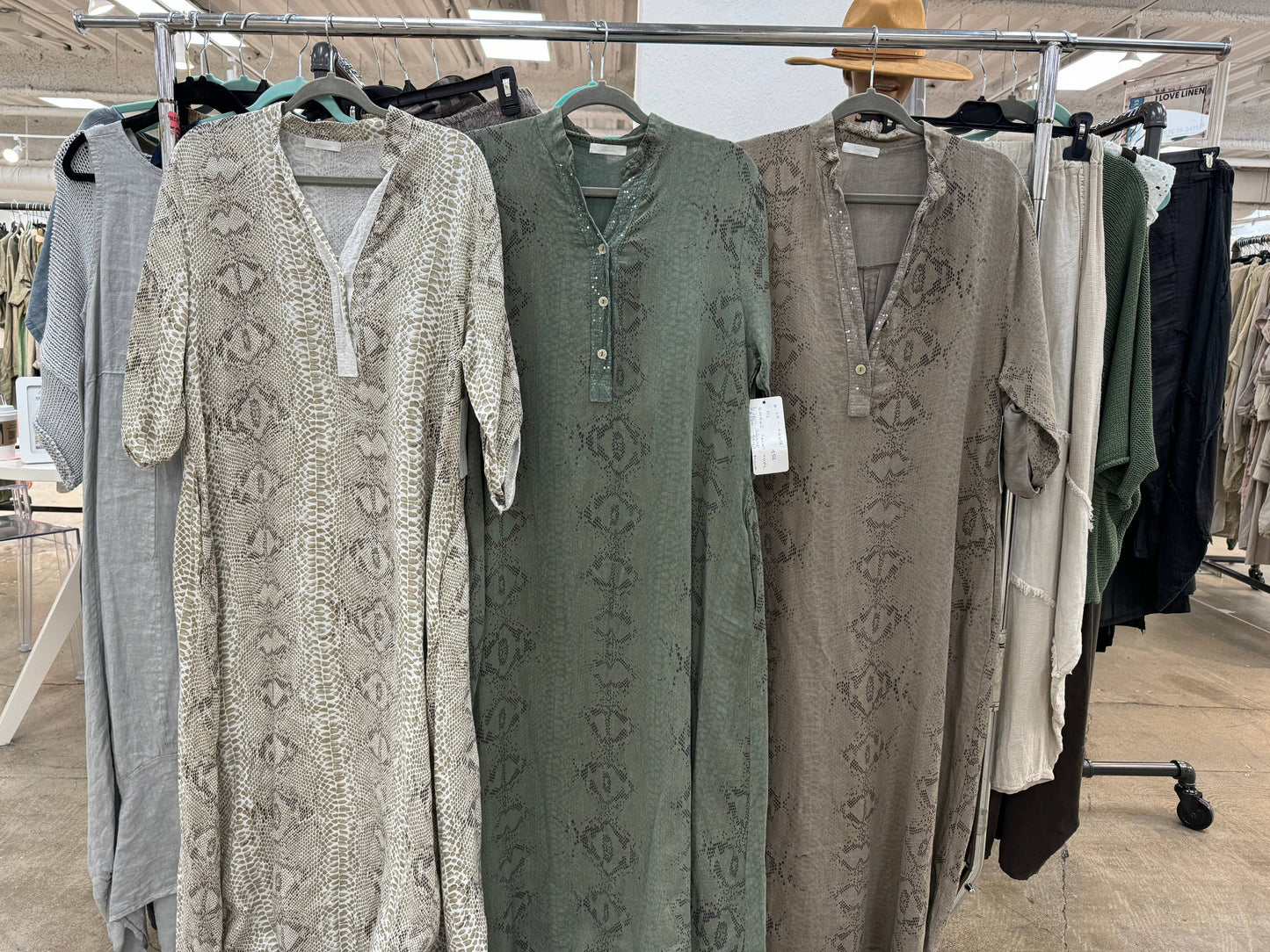 Snake Print Tunic Dress with Sequins and Buttons