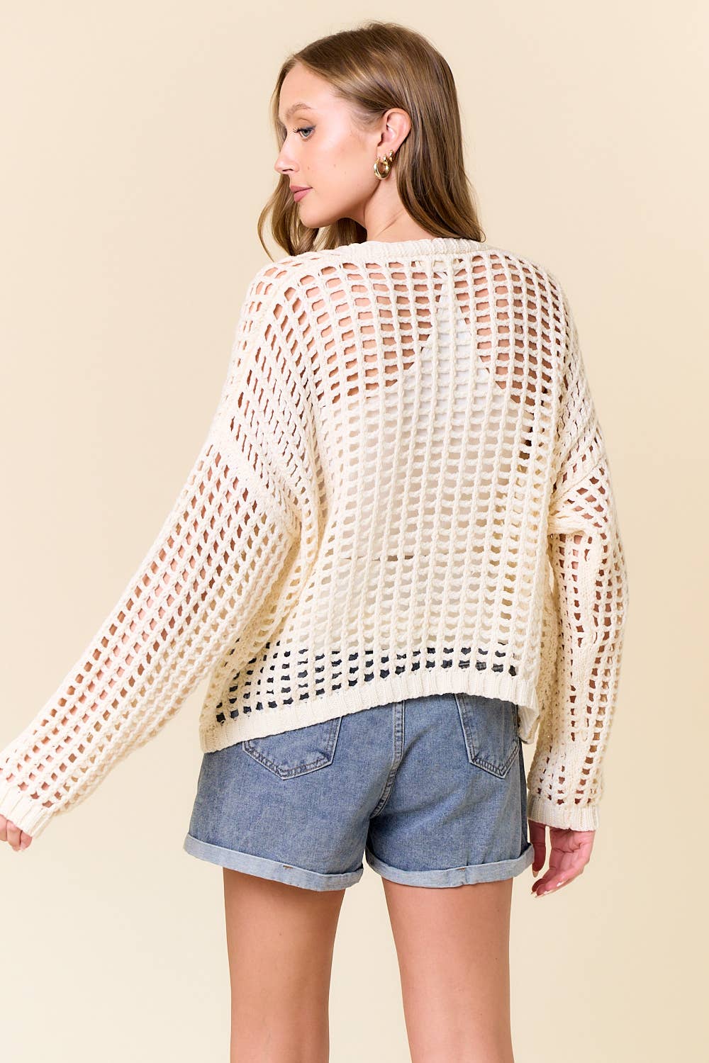 CROCHET FISHNET CROPPED OPEN CARDIGAN