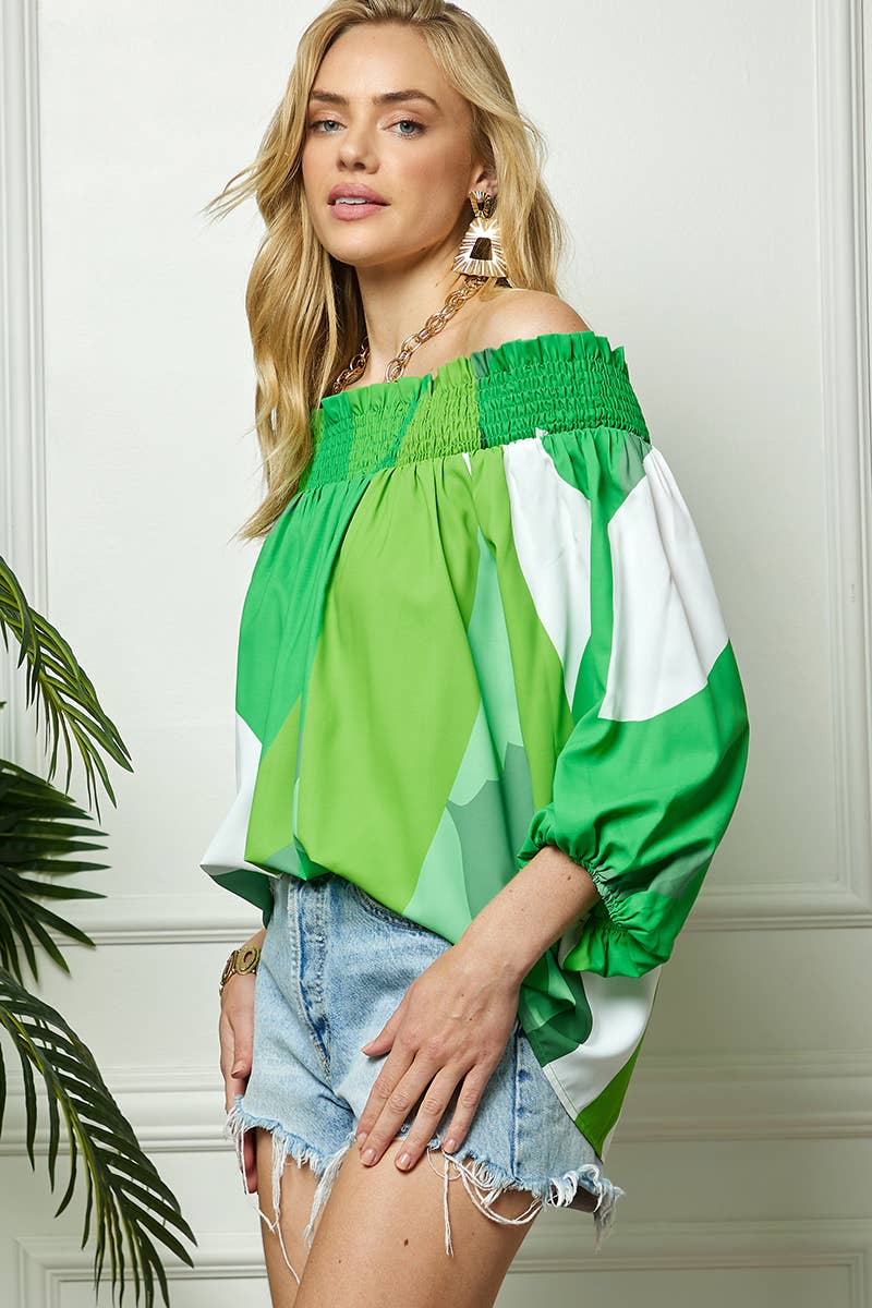 Ruched Off Shoulder Color Block Top