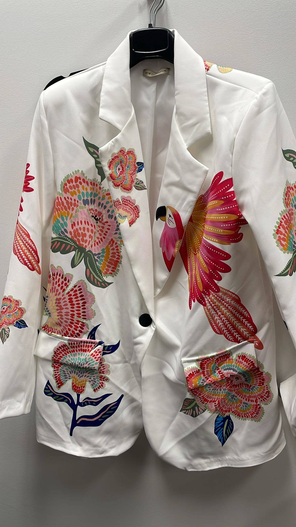 Italian White Parrot Printed Blazer