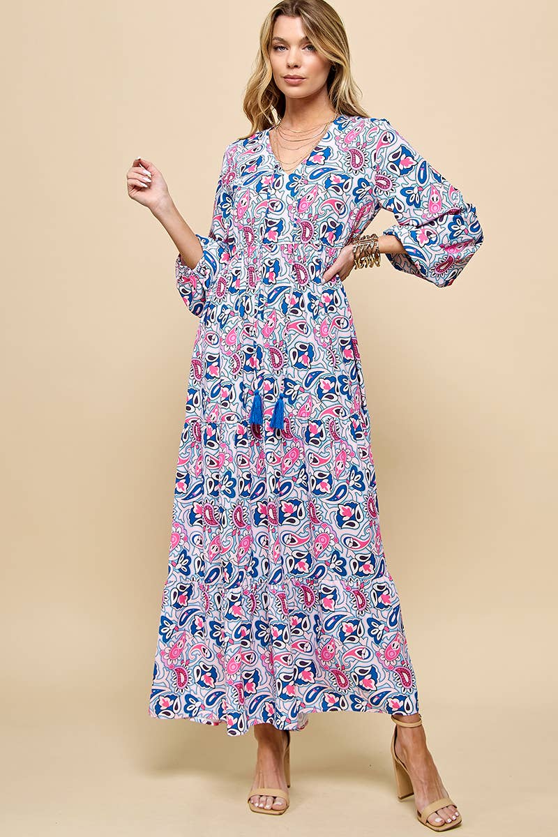 Paisley Print V neck Maxi Dress