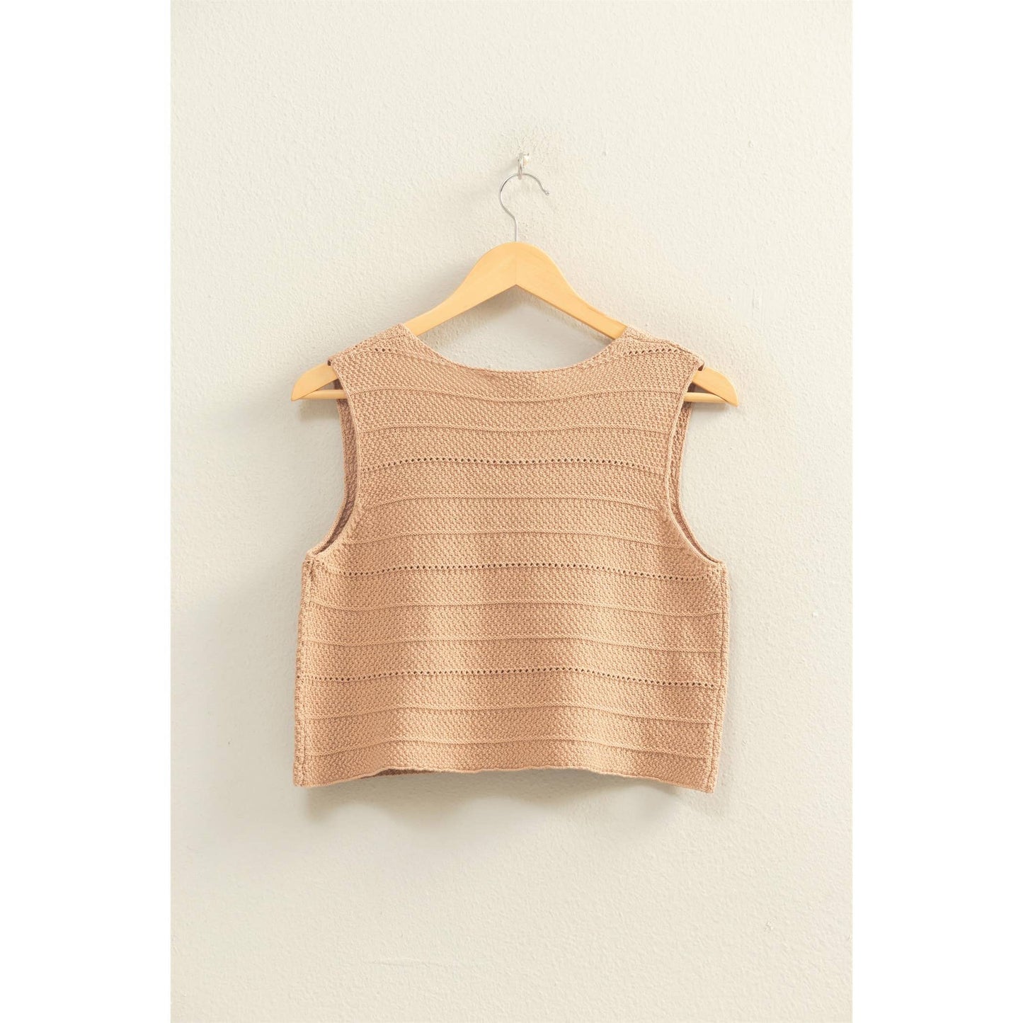 V-Neck Textured Sleeveless Knit Vest