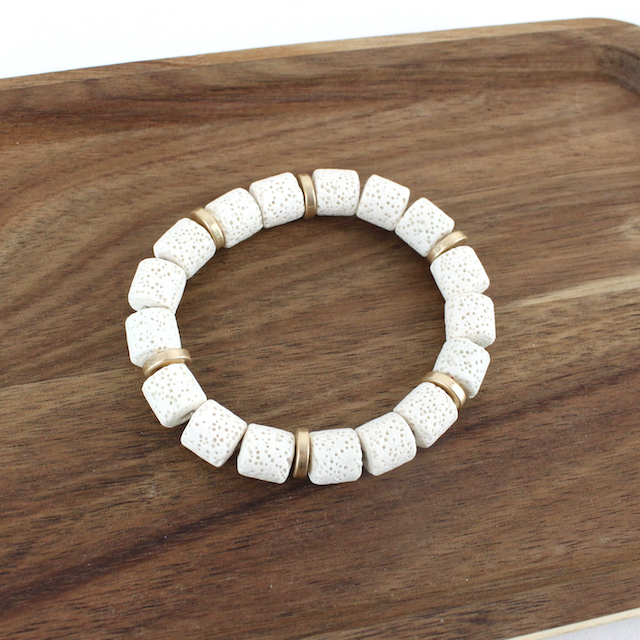 Lava Rock Tube Beads Stretch Bracelet