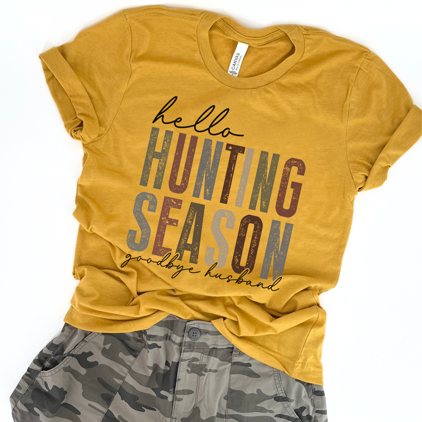 hello hunting season, goodbye husband women's t-shirt