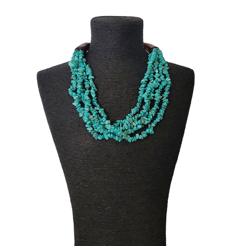 Multi-Strand Turquoise Chip & Brown Horn