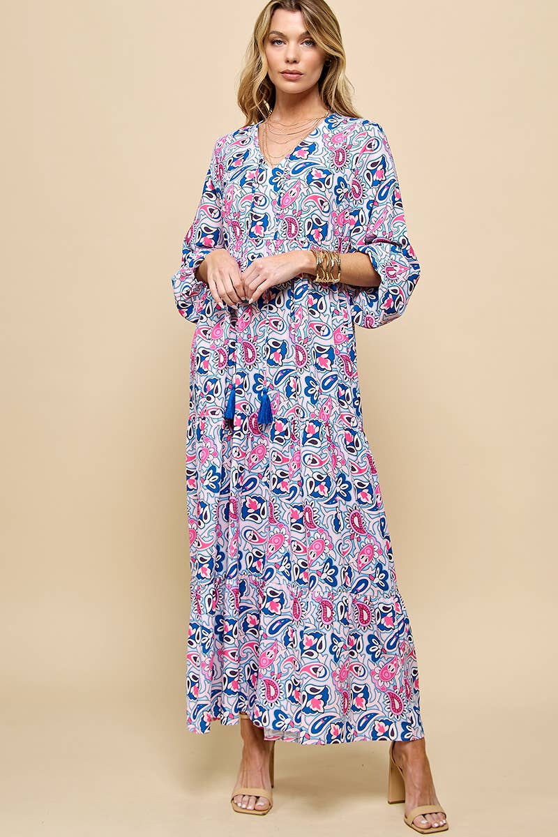 Paisley Print V neck Maxi Dress
