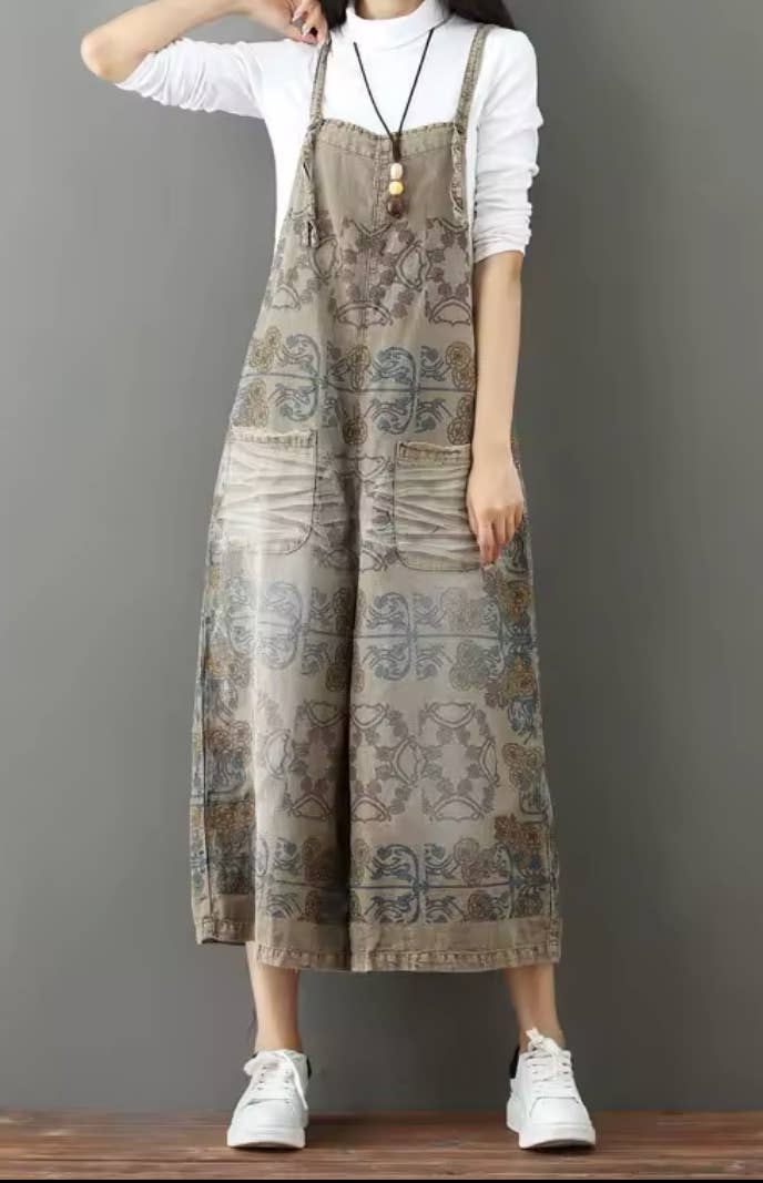 Denim Vintage Print Overall Jumper
