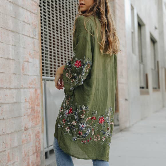 Long Floral Kimono Cardigan