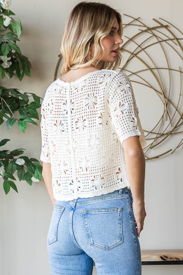 Knit Floral Tie Front Top