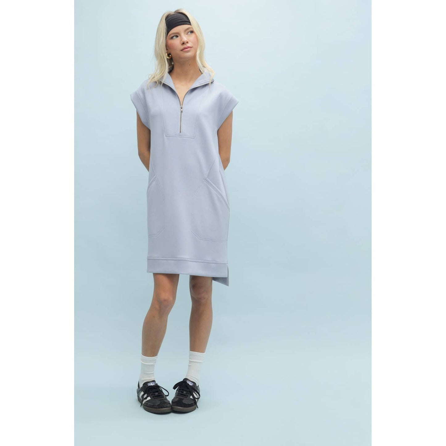 SCUBA HALF-ZIP MINI DRESS