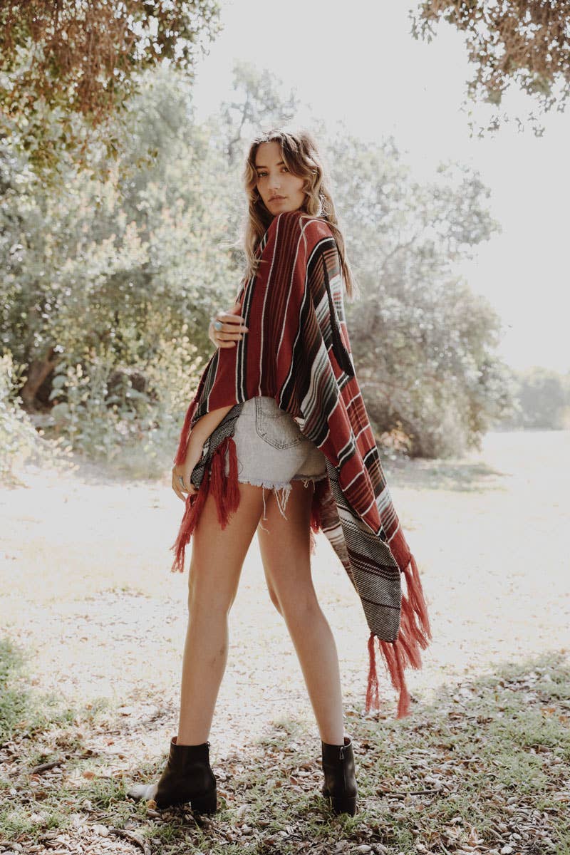 Bohemian Cow Skull Serape Kimono Red