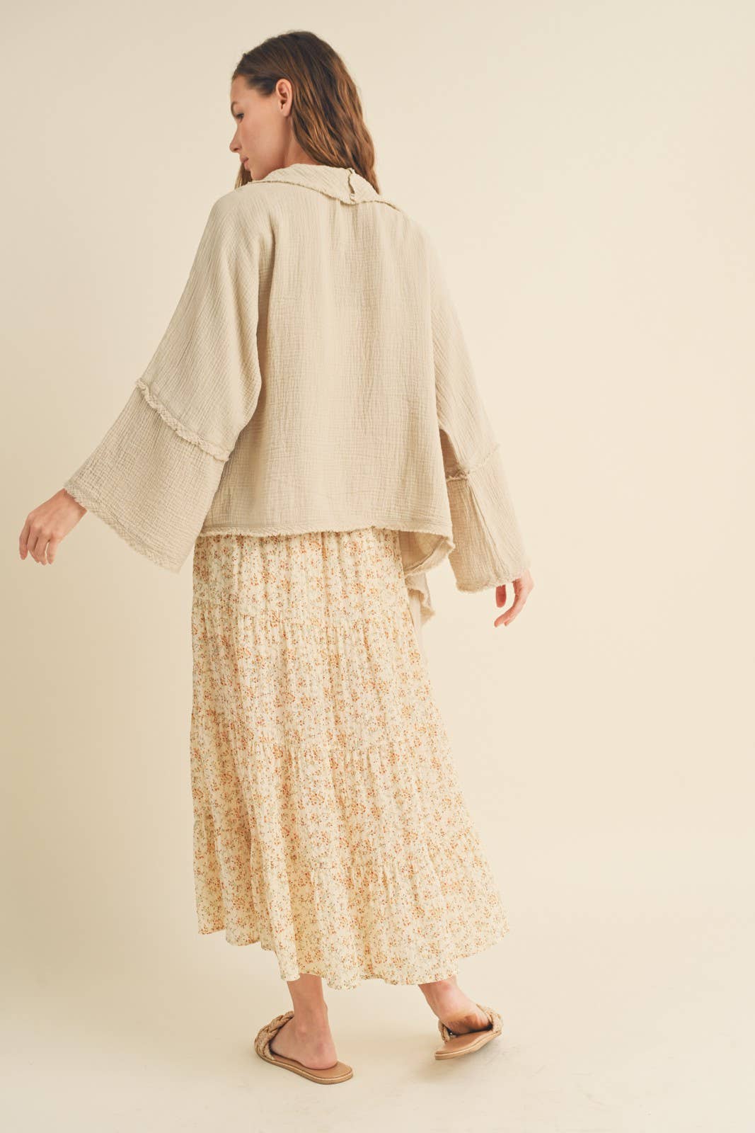 GAUZE KIMONO SLEEVE SELF TIE CARDIGAN