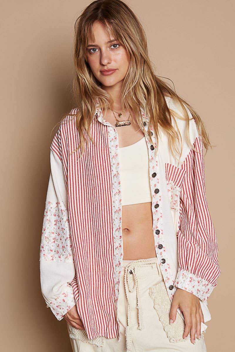 Long sleeve embroidered button down shirt