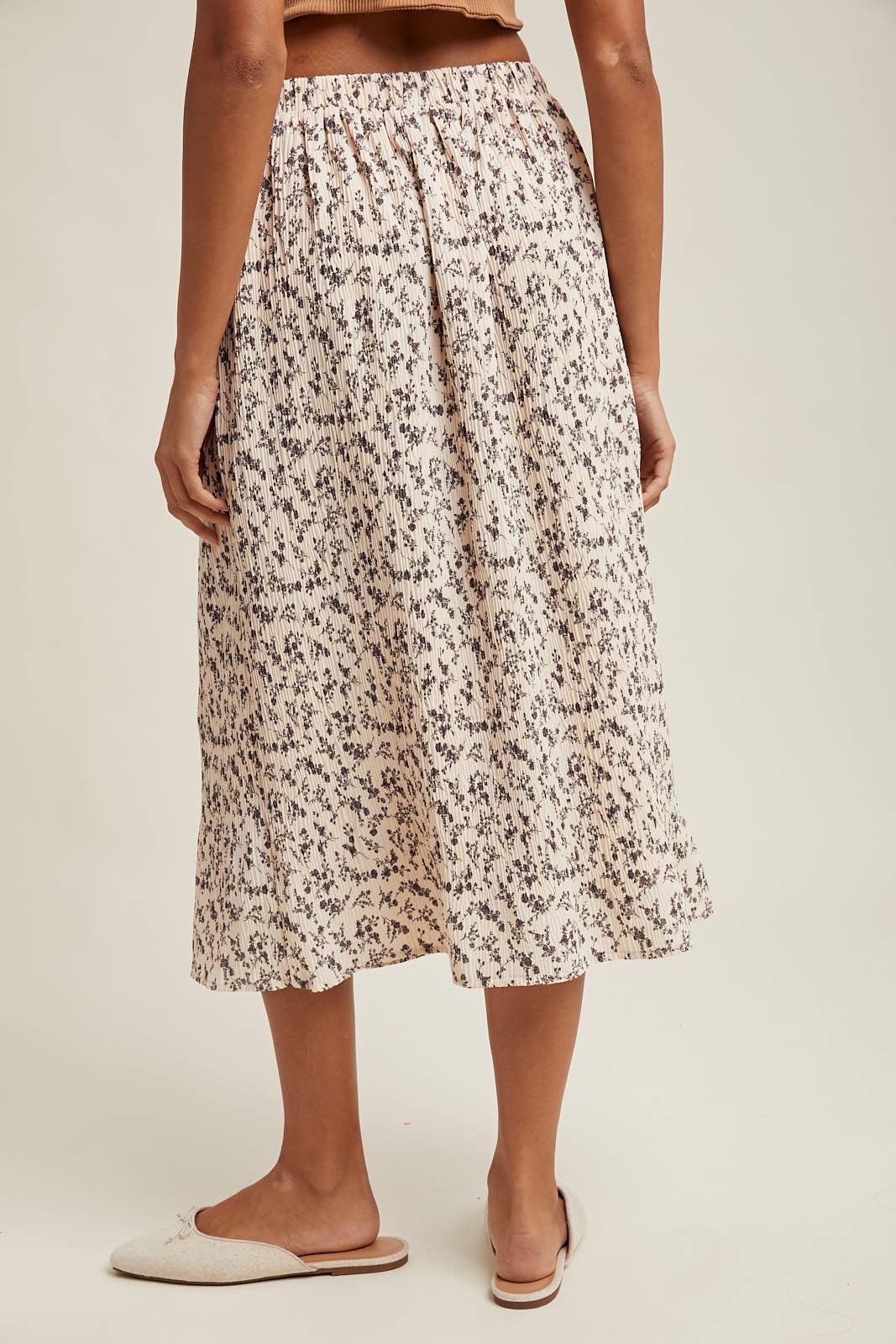 FLORAL CRINKLE MIDI SKIRT