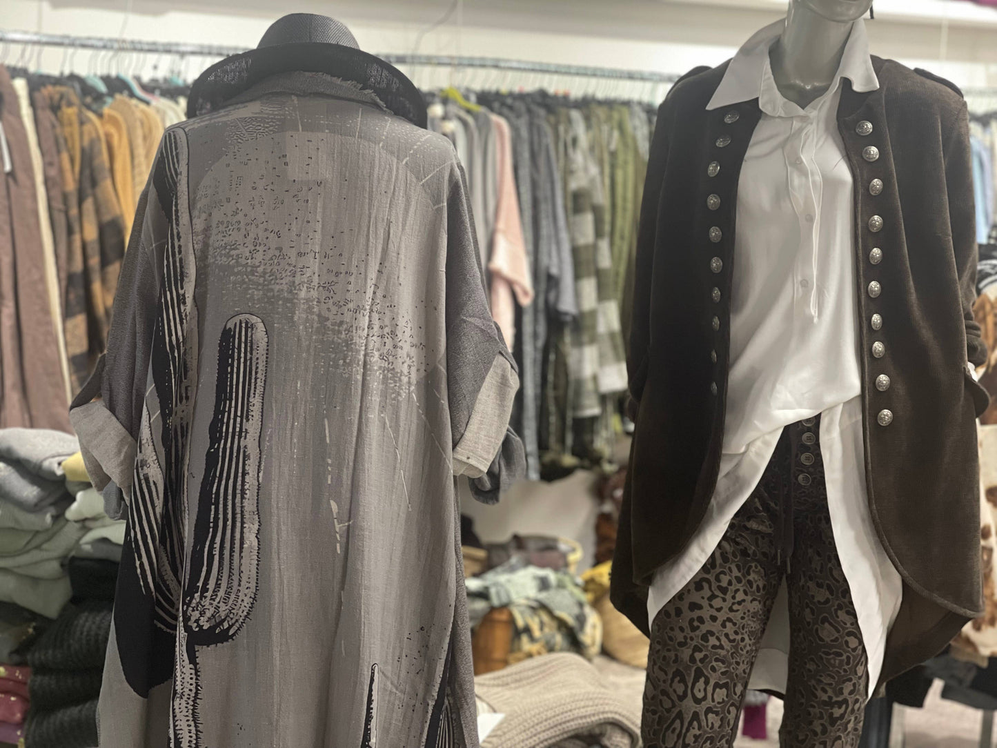 Duster with Cactus Print in Gray