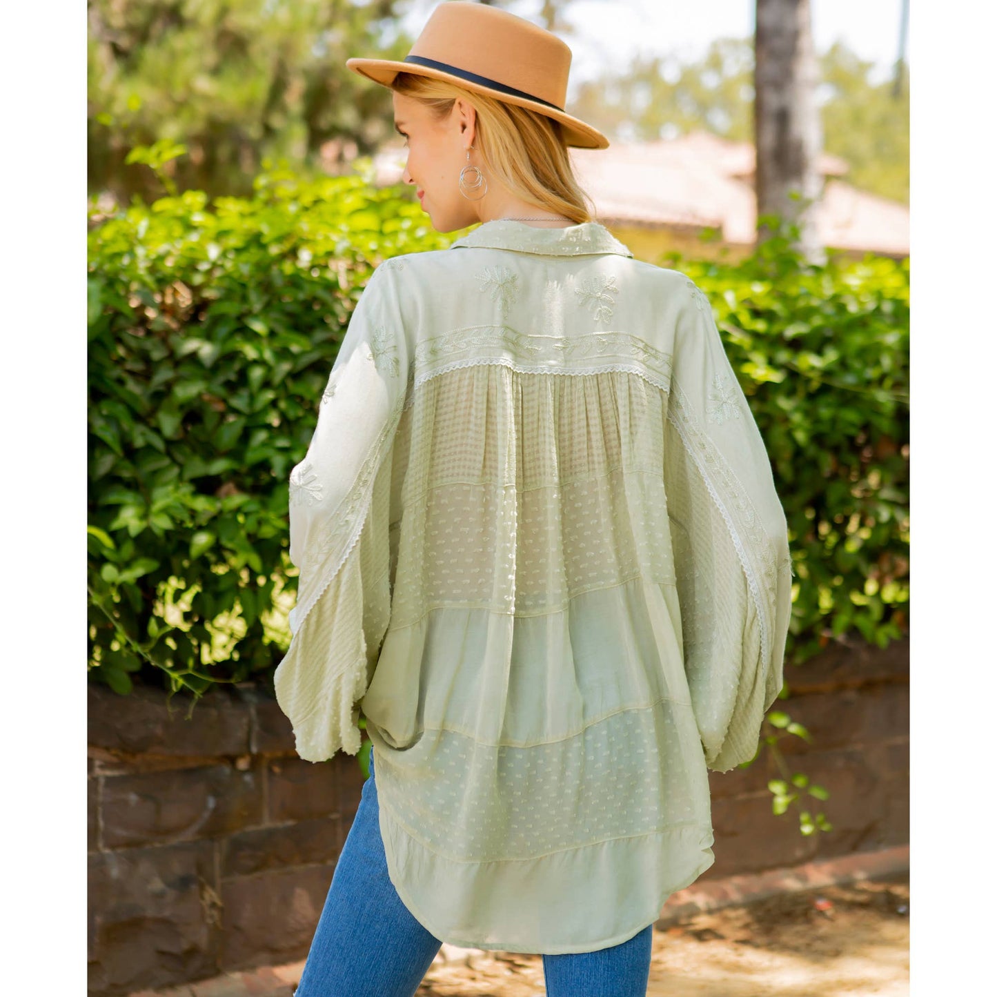 Embroidery Bishop Sleeves Loose Top