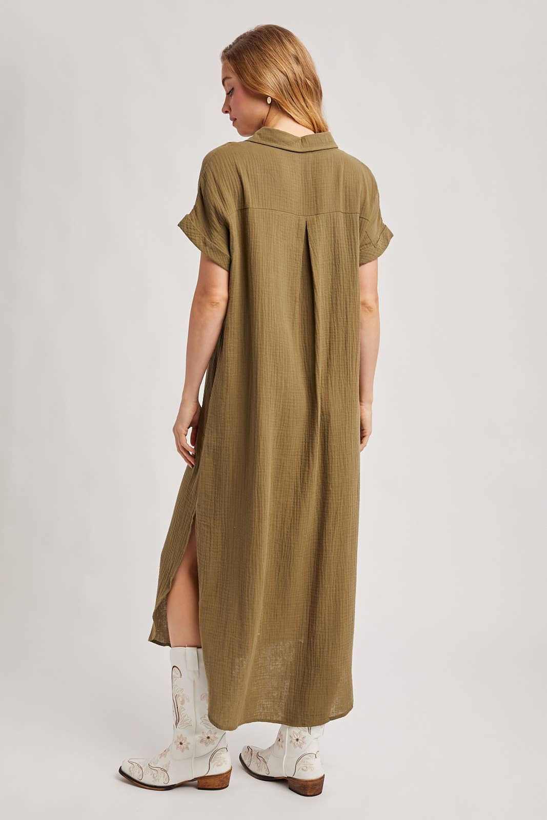 BUTTON UP MAXI SHIRT DRESS WITH POCKET