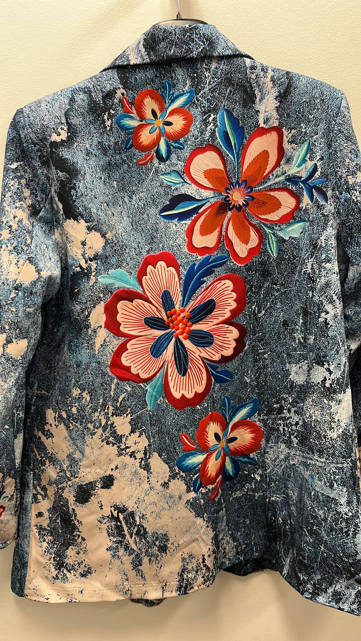 Italian Denim Floral Print Blazer