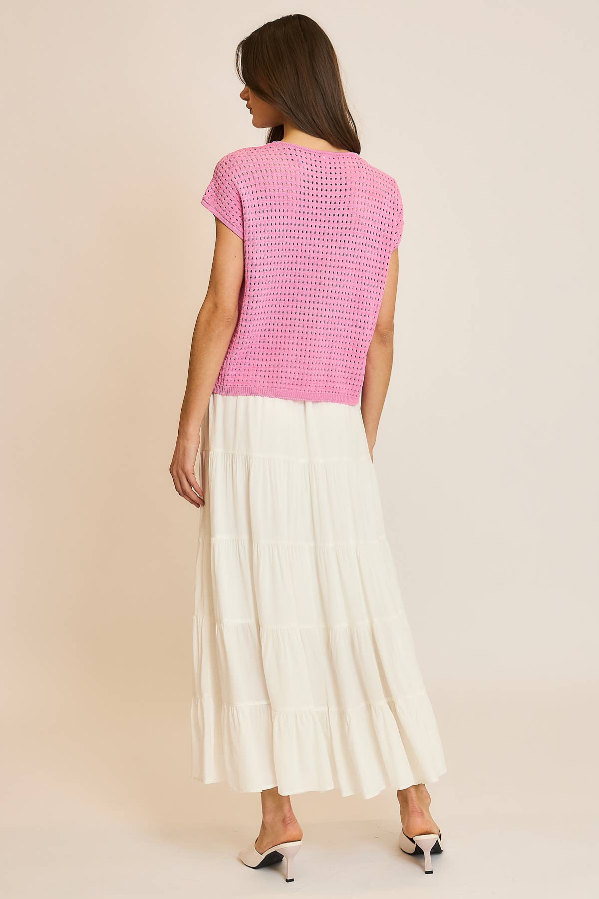 OPEN-KNIT BUTTON-UP SWEATER TOP
