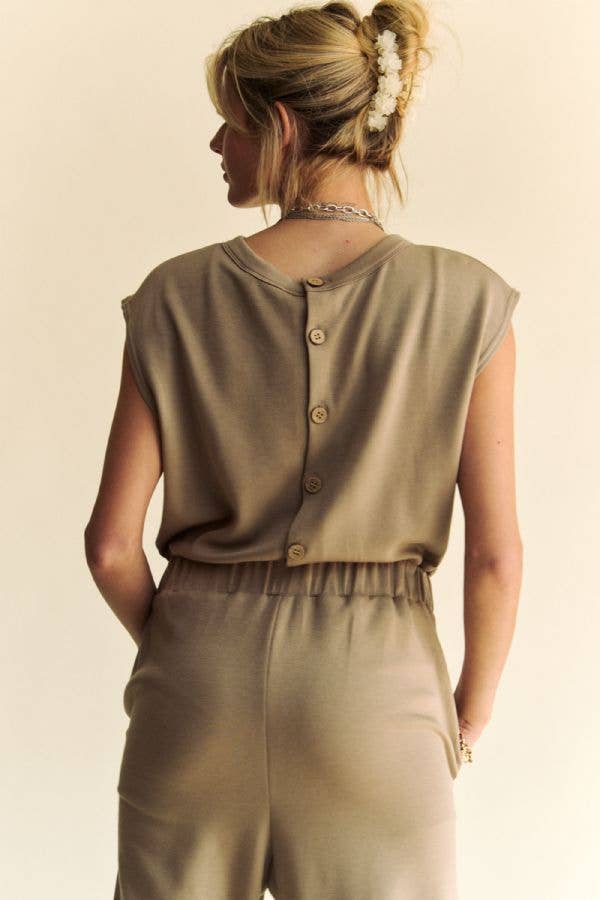 CREW NECK RHINESTONE TOP JOGGER JUMPSUIT