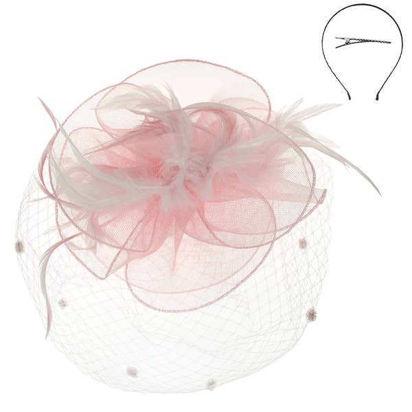 KENTUCKY DERBY FLOWER FEATHERS VEILED FASCINATOR
