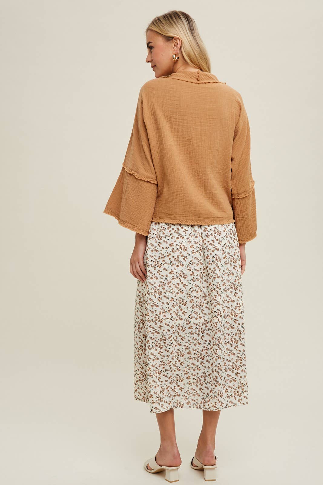 GAUZE KIMONO SLEEVE SELF TIE CARDIGAN