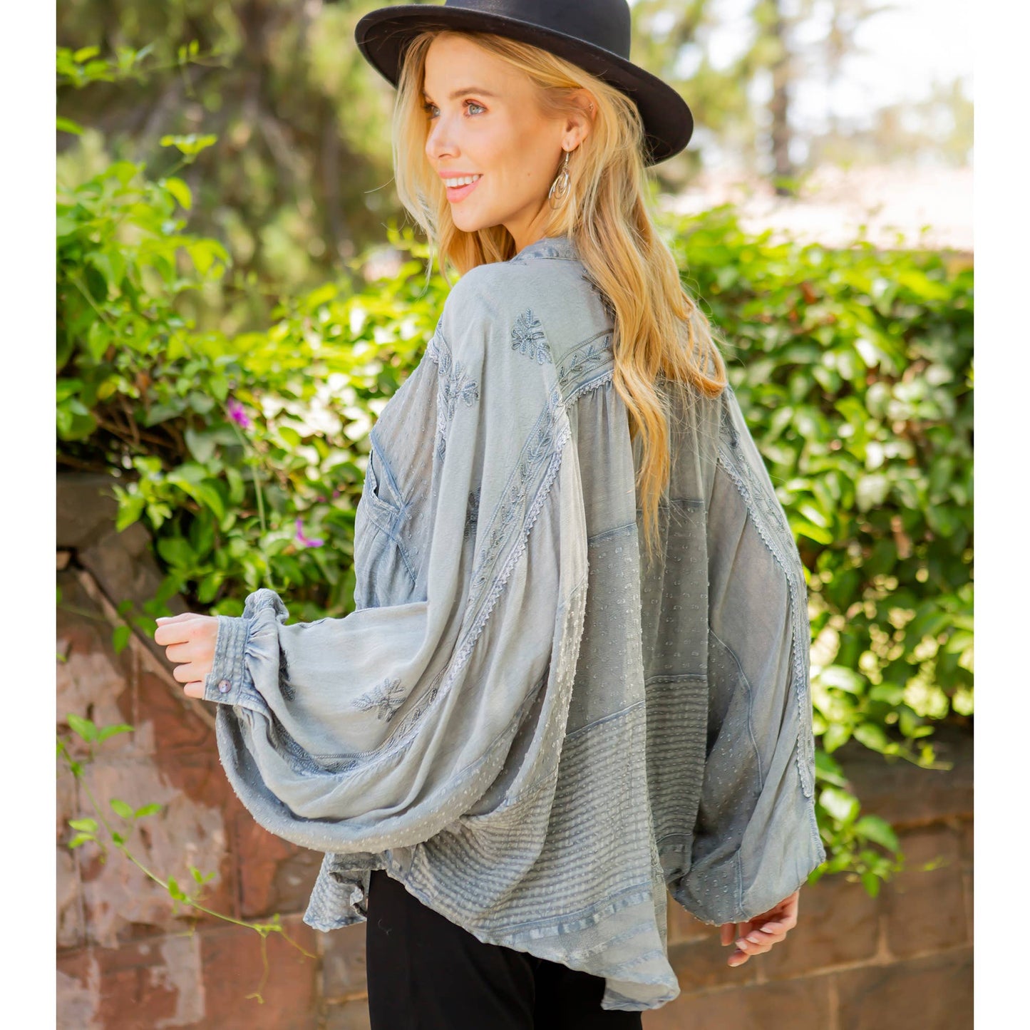 Embroidery Bishop Sleeves Loose Top