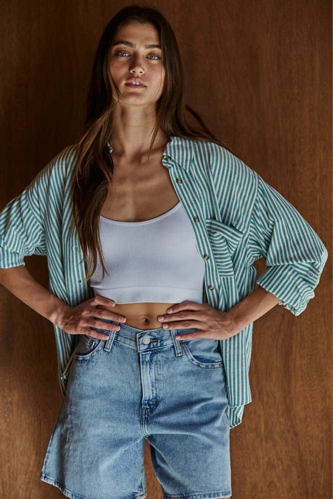 Woven Cotton Collar Neck Button Front Long Sleeve