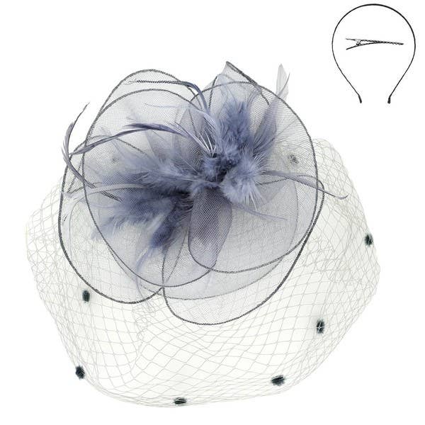 KENTUCKY DERBY FLOWER FEATHERS VEILED FASCINATOR