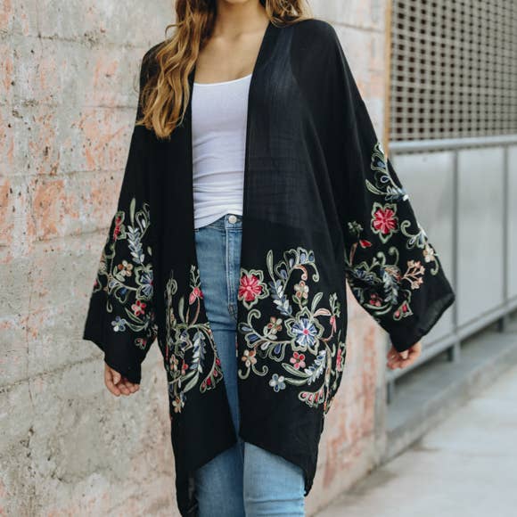 Long Floral Kimono Cardigan