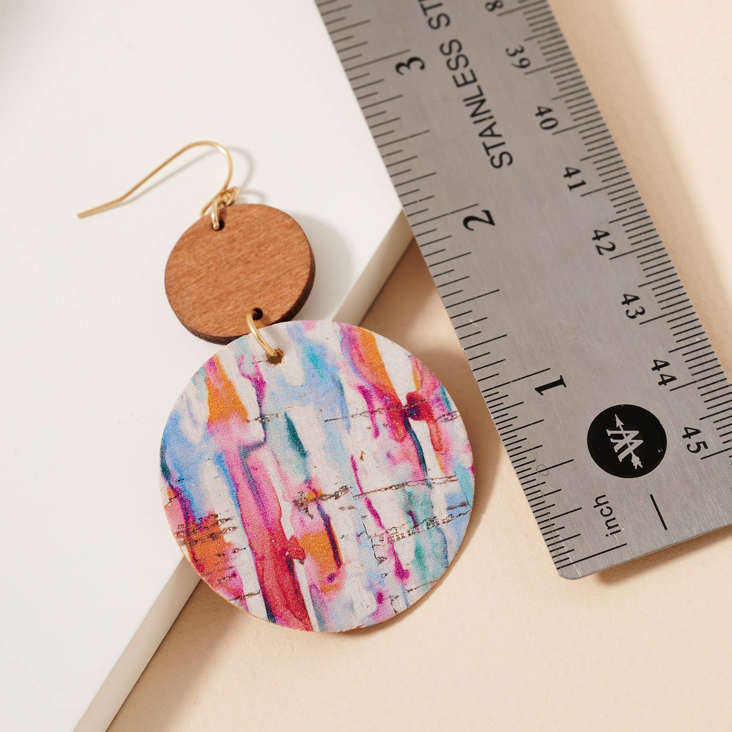 Water Paint Print Cork Wood Dangling Earrings