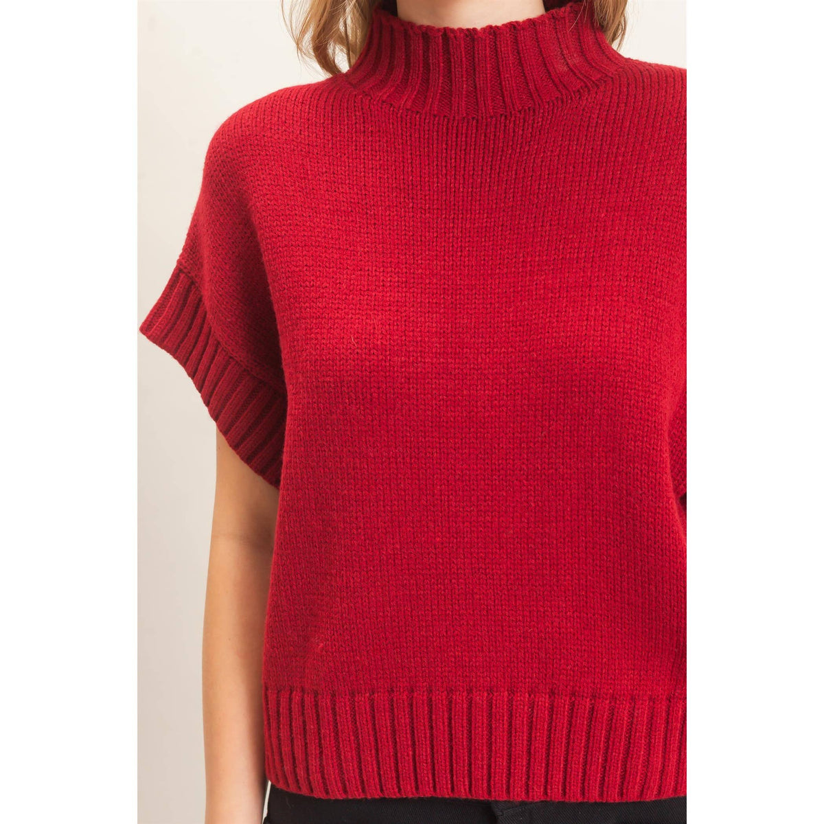 Ribbed Mock Neck Sweater Vest