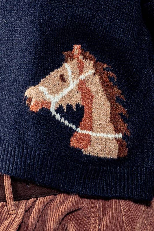 Horse Graphic Button Front Cropped Cardigan