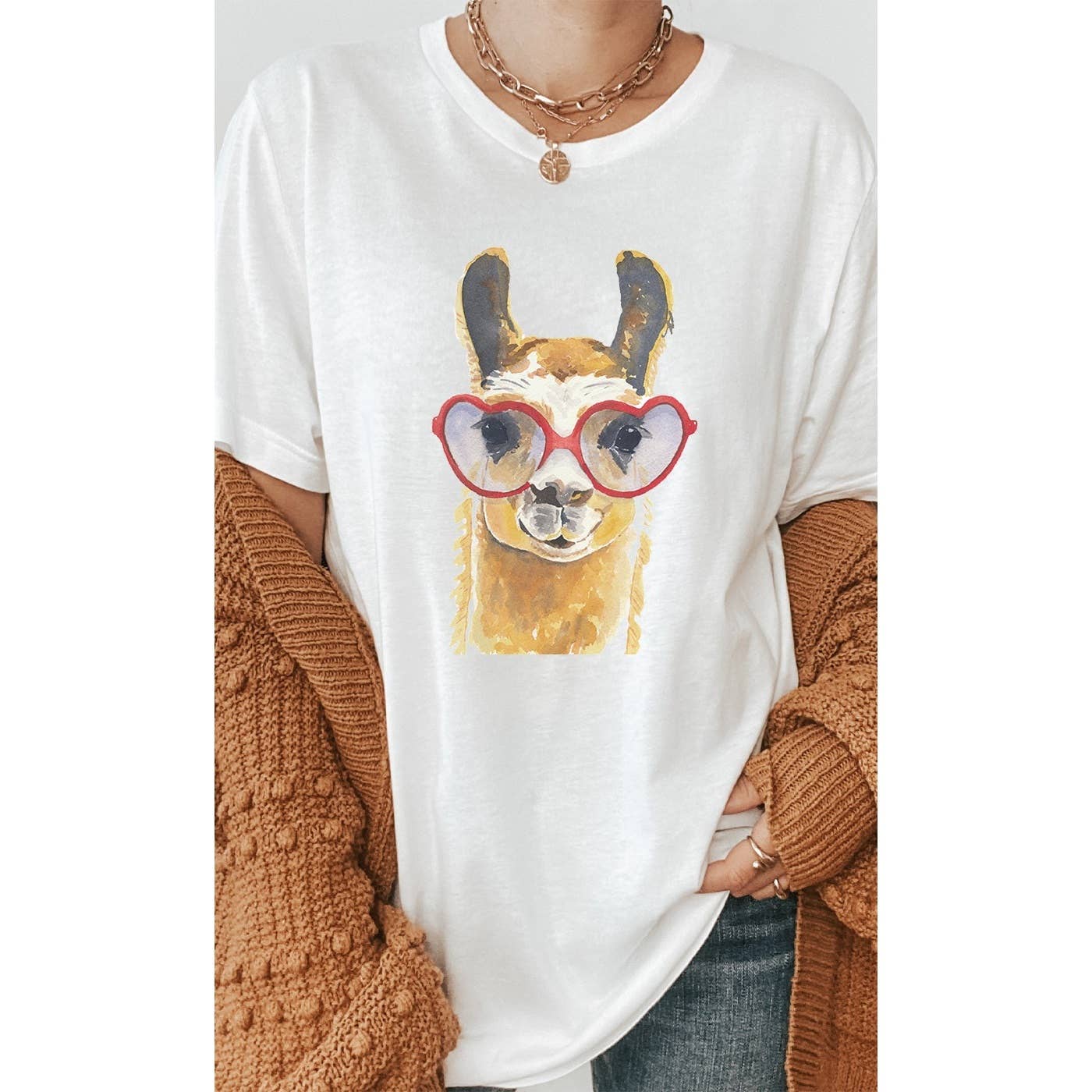 Llama Heart Glasses Graphic Tee