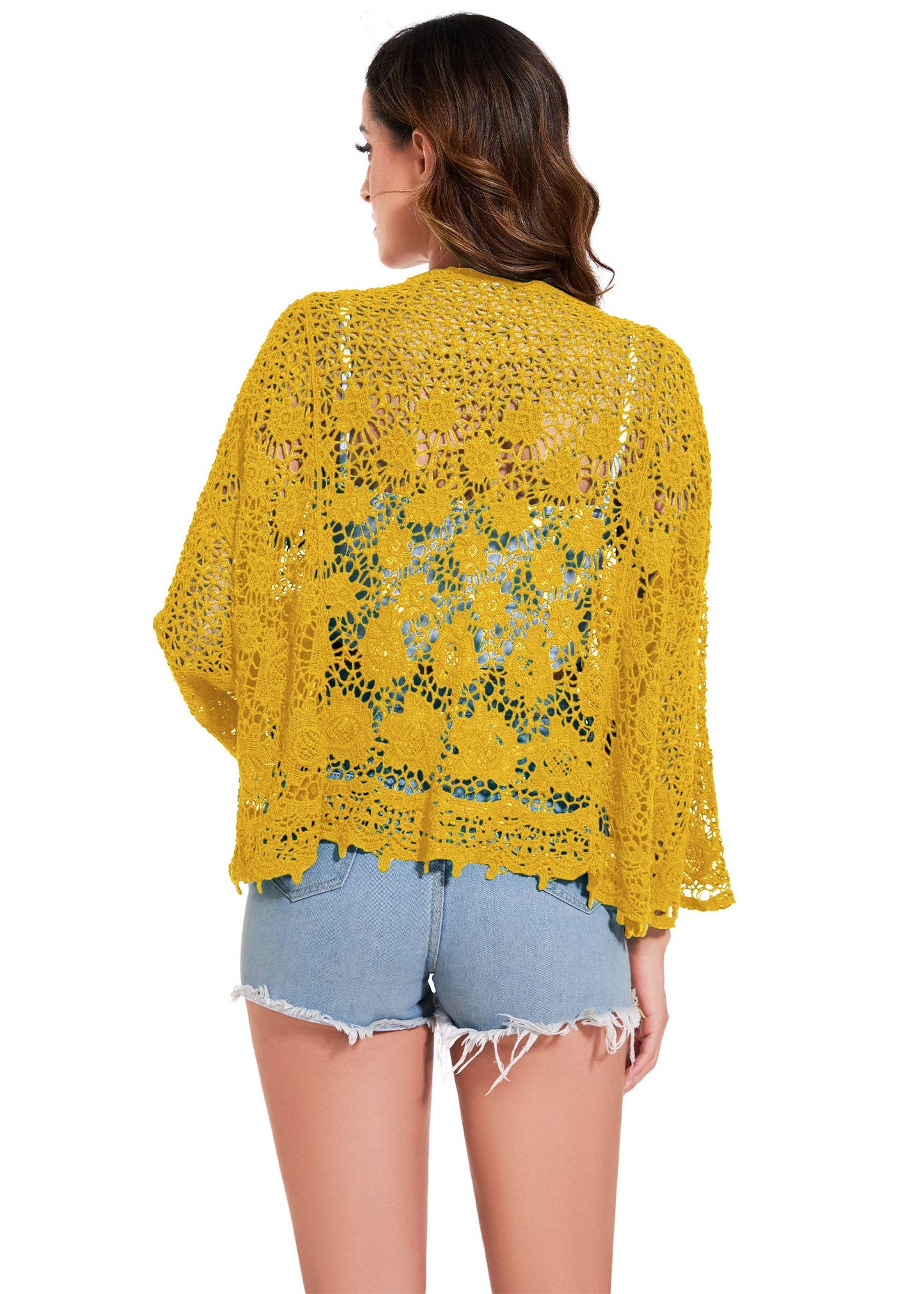 Embroidered Lace Kimono Crop Cardigan Half