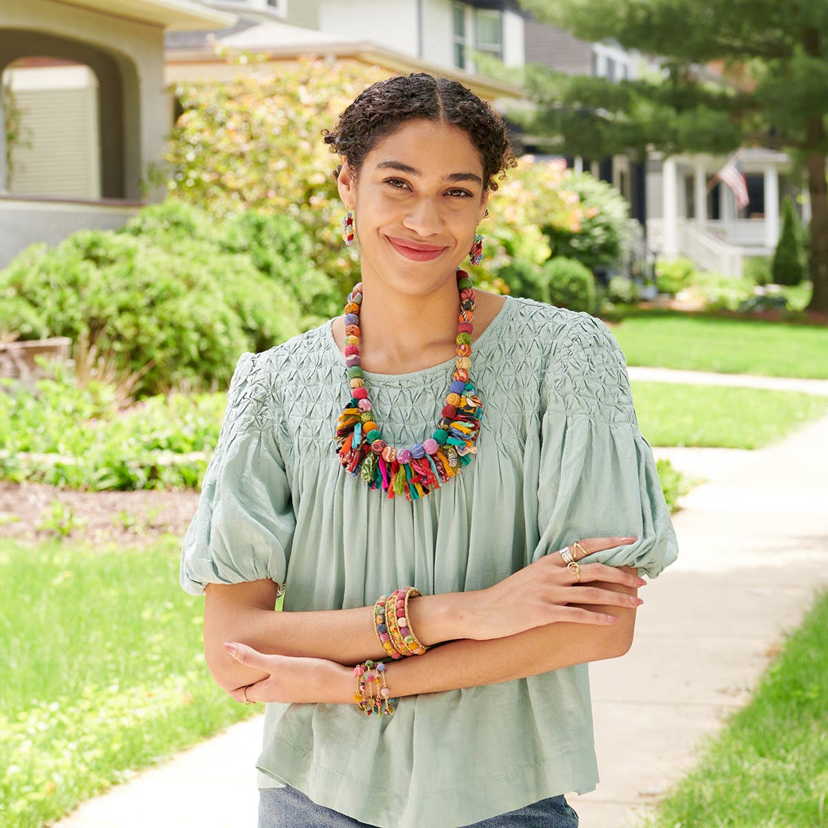 Kantha Crested Fringe Necklace