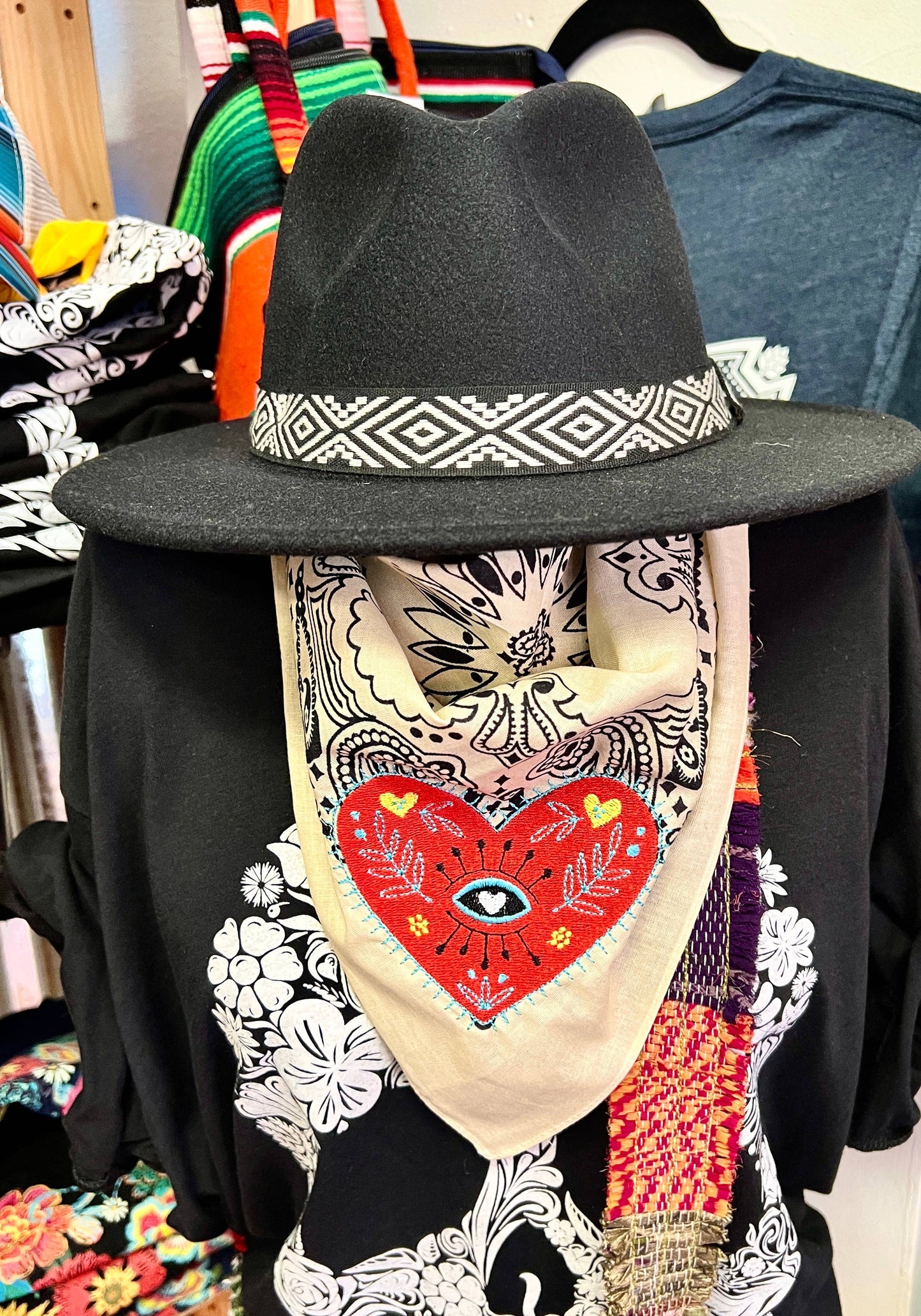 Boho Heart Embroidered Bandana