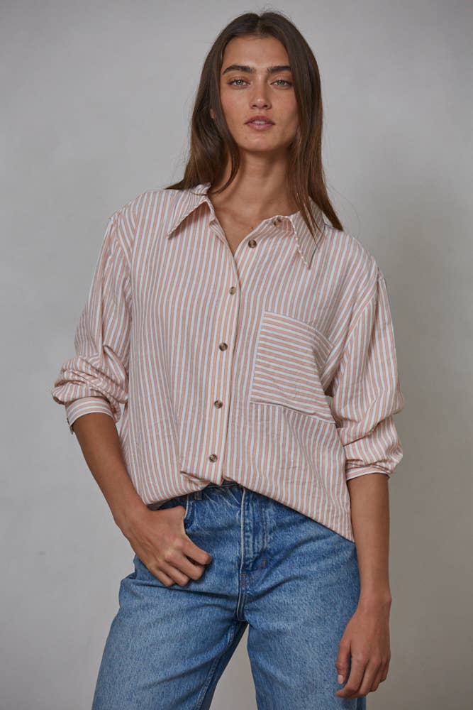Woven Cotton Collar Neck Button Front Long Sleeve