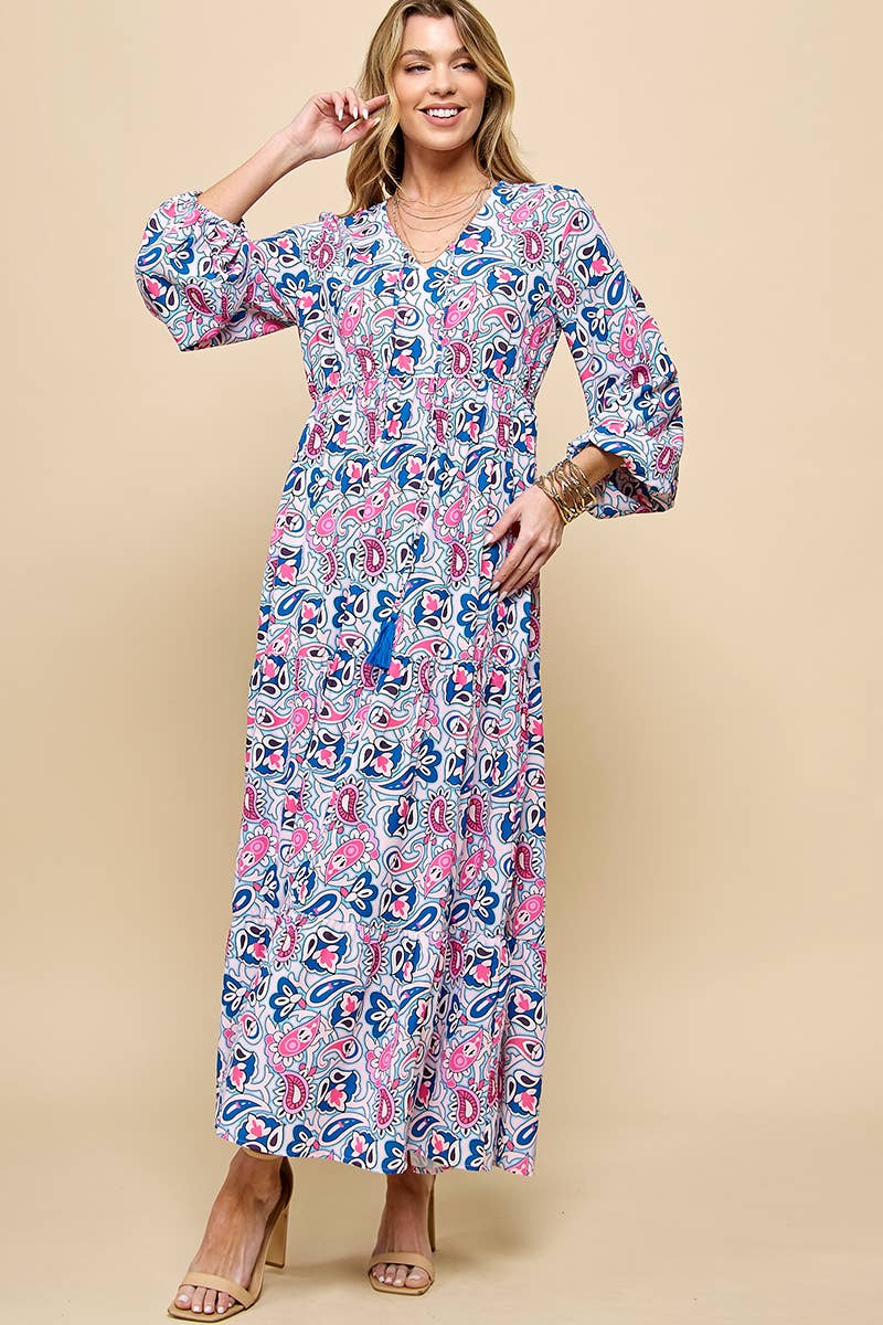 Paisley Print V neck Maxi Dress