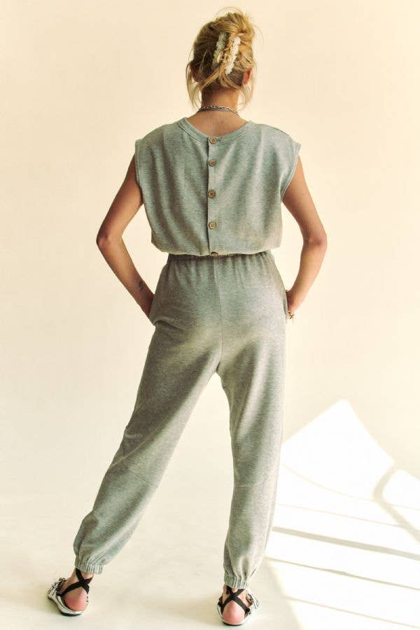 CREW NECK RHINESTONE TOP JOGGER JUMPSUIT